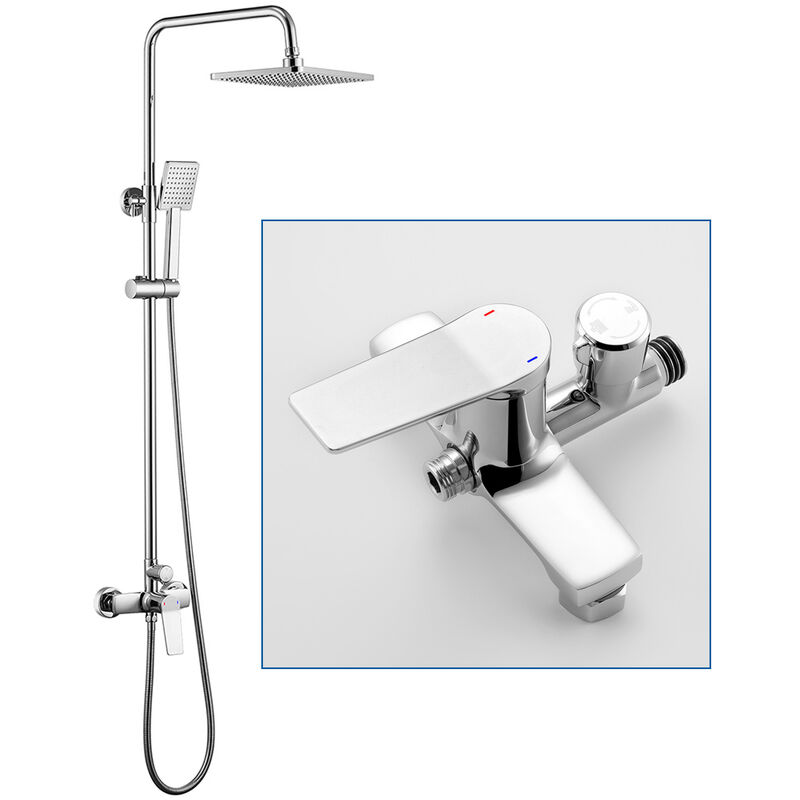 foto del prodotto auralum colonna doccia con miscelatore in ottone cromo, 2 funzioni set de doccia con soffione 29,2x19cm e doccetta, altezza regolabile dopo