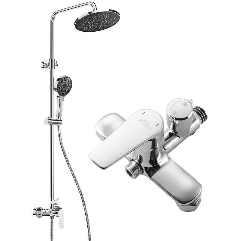 foto del prodotto auralum colonna doccia con miscelatore set de doccia rotondo con soffione e doccetta con ugelli anticalcare, asta doccia regolabile in altezza 1030