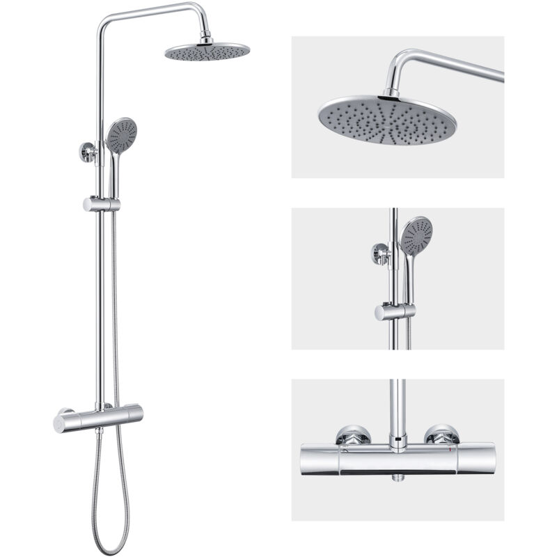 foto del prodotto auralum colonna doccia con miscelatore termostatico, sistema doccia antiscottatura, set doccia con soffione a 22.5cm e doccetta 3 getti, altezza
