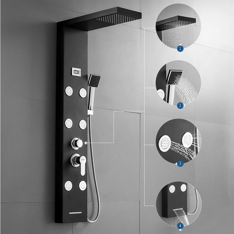 foto del prodotto auralum colonna doccia idromassaggio pannello doccia in acciaio inox,4 funzioni sistema doccia, soffione, idromassaggio, doccia a cascata,