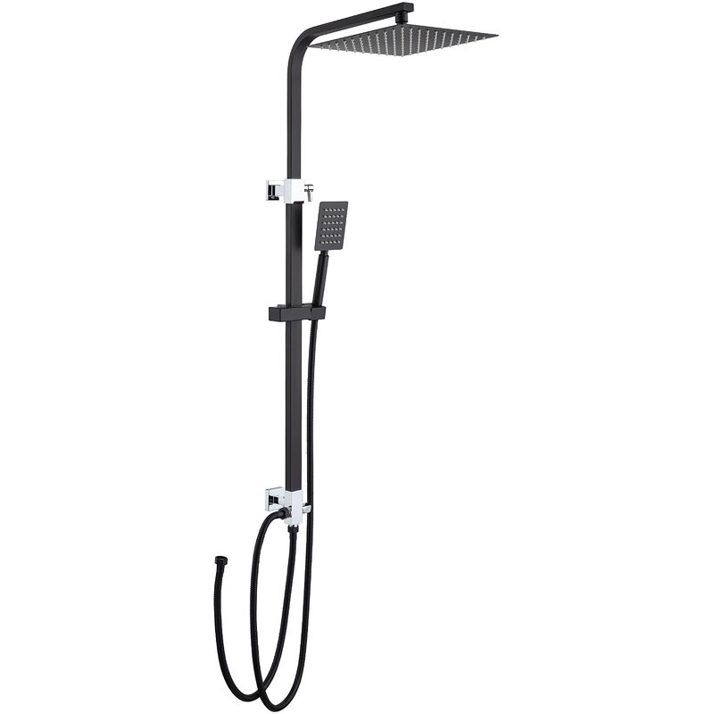 foto del prodotto auralum colonna doccia senza miscelatore in acciaio inox nera, set doccia a pioggia con soffione e doccetta a mano 25 25cm quadrato 