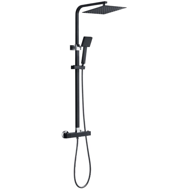 foto del prodotto auralum colonna doccia termostatica nera, set doccia a pioggia bagno, set doccia termostatico, regolabile in altezza