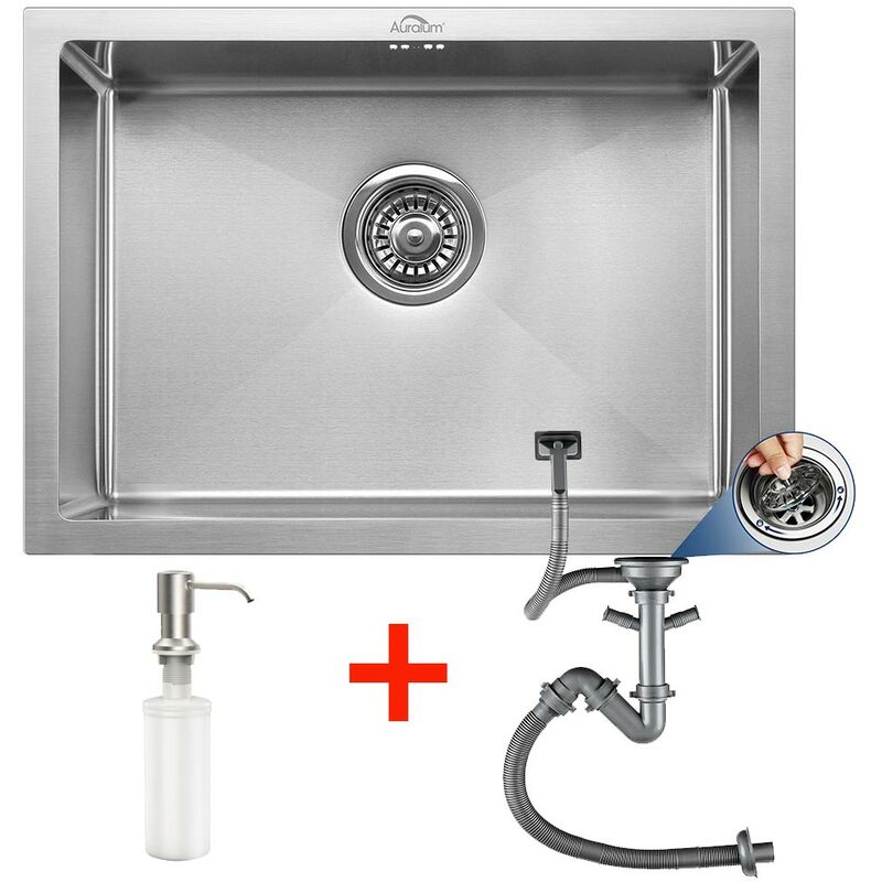 foto del prodotto auralum lavello cucina 50x43cm in acciaio inox, lavandino cucina quadrato con 300ml dispenser di sapone e sifone, lavello da cucina da appoggio,