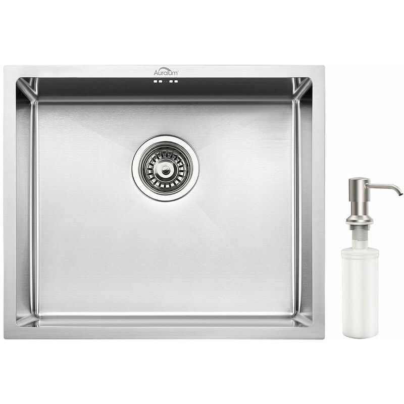 foto del prodotto auralum lavello da cucina 1 vasca 50x43cm in acciaio inox, lavandino cucina con dispenser di sapone e sifone, lavello cucina singola vasca da