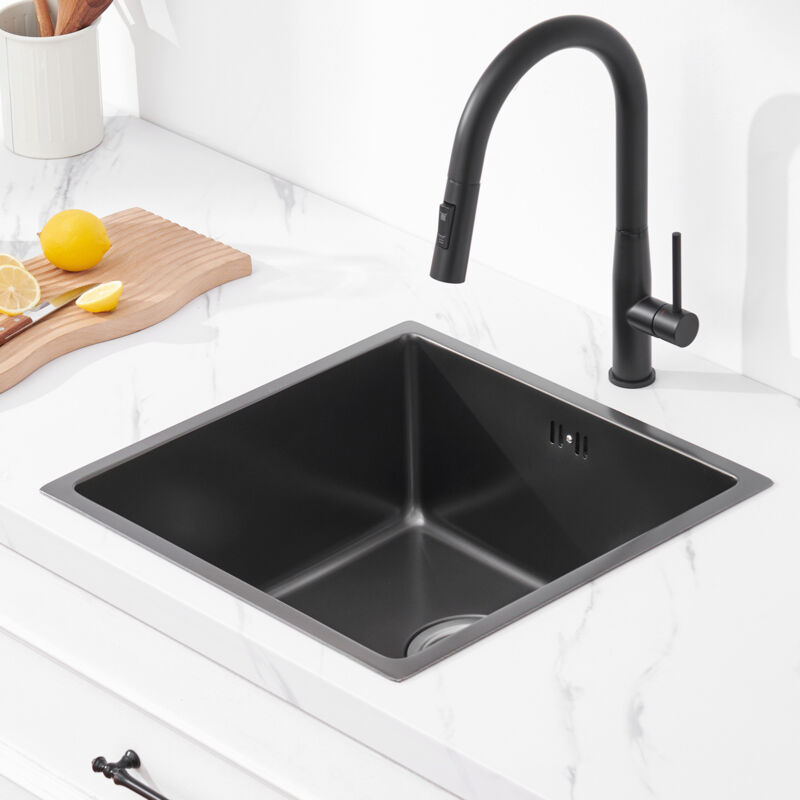 foto del prodotto auralum lavello da cucina 44 x 44 cm lavello in acciaio inox, lavello da cucina a una vasca, lavelli nanorivestiti, adatto per armadi sopra i 45 cm,