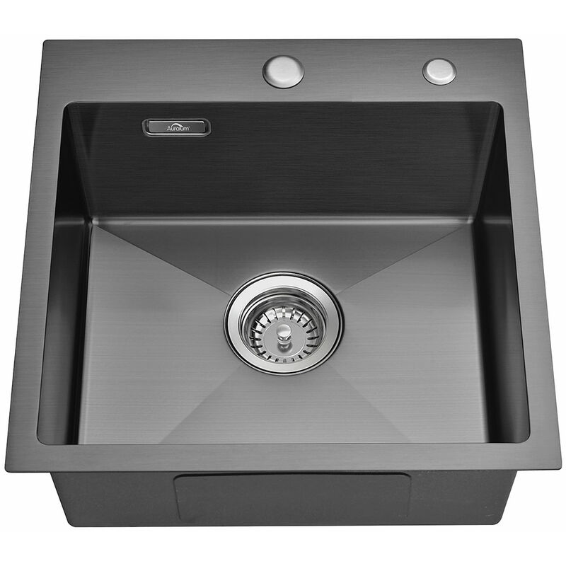 foto del prodotto auralum lavello da cucina 45 x 45 cm, lavandino cucina, lavello quadrato in acciaio inox con troppopieno e sifone, senza piombo, protezione