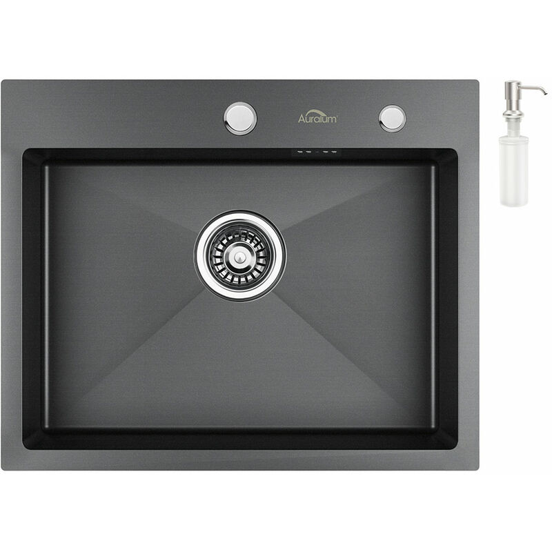 foto del prodotto auralum lavello da cucina 55 x 45 cm in acciaio inox lavandino incasso vasca singola con dispenser di sapone, sifone e set di drenaggio