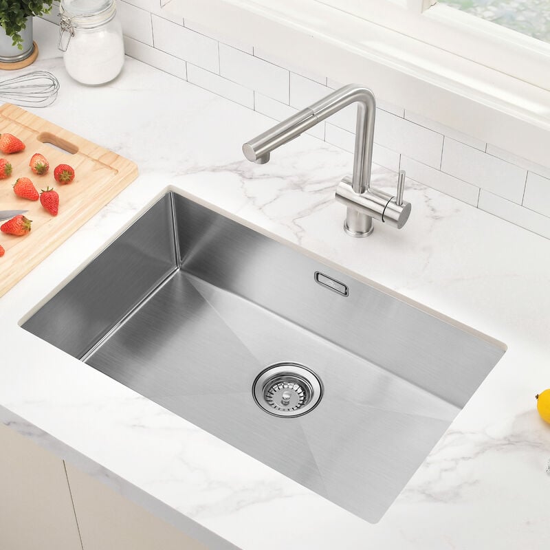foto del prodotto auralum lavello da cucina 70 x 44 cm quadrato lavandino cucina in acciaio inox con troppopieno e sifone, senza piombo, protezione ambientale