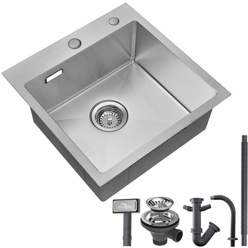 foto del prodotto auralum lavello da cucina in acciaio inox 45x45cm lavandino incasso vasca singola, lavello quadrato da appoggio o filotop, con sifone e set di