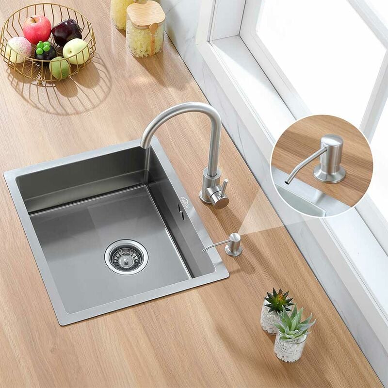 foto del prodotto auralum lavello da cucina lavorato a mano 50x43cm lavello incasso 1 vasca inox lavelli con erogatore di sapone