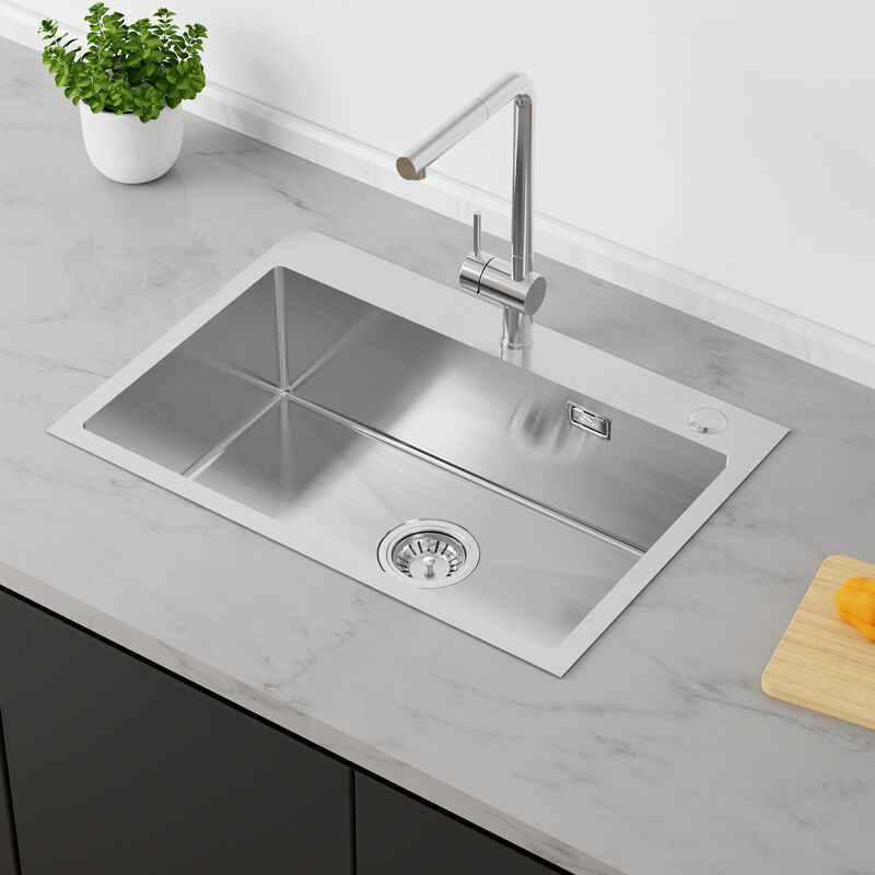 foto del prodotto auralum lavello da cucina vasca singola in acciaio inox, 65x45cm lavandino cucina incasso con sifone set, da appoggio o filotop, senza piombo,