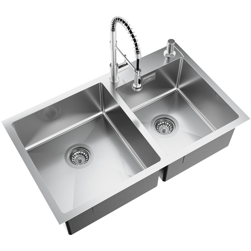 foto del prodotto auralum lavello in acciaio inox 75 x 45 cm lavello da incasso per basi da 80 cm 2 tipi di spruzzo miscelatore da cucina
