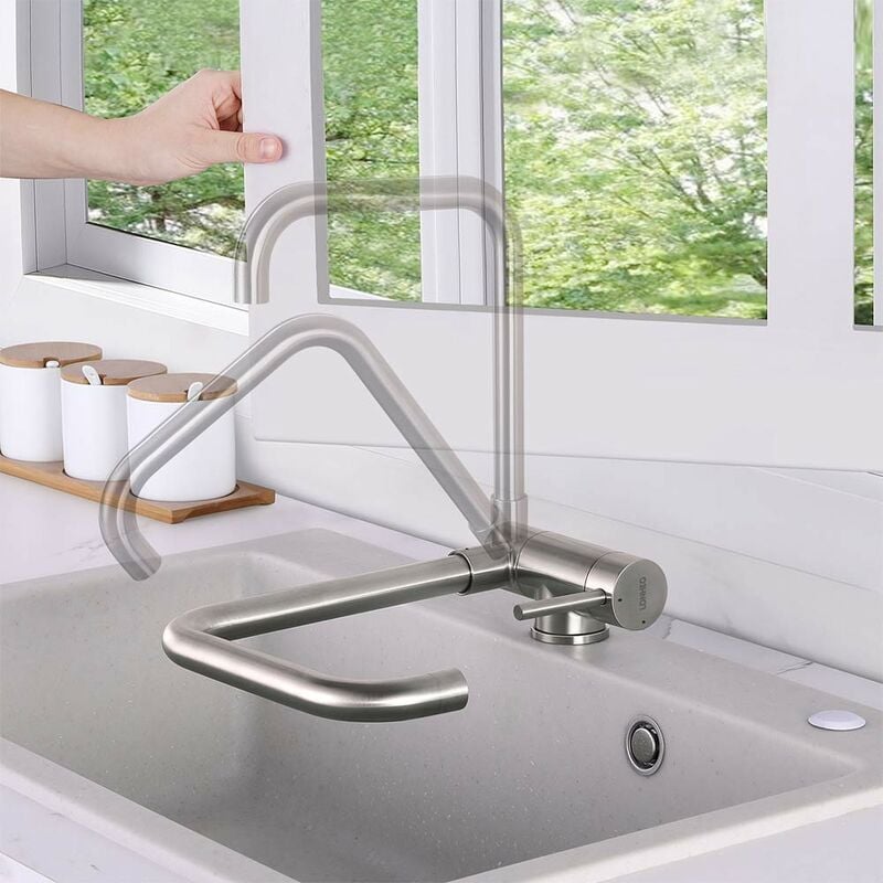 foto del prodotto auralum lonheo rubinetto abbattibile in acciaio inox 7form, rubinetto cucina sottofinestra, miscelatore da cucina pieghevole a 63mm e girevole a