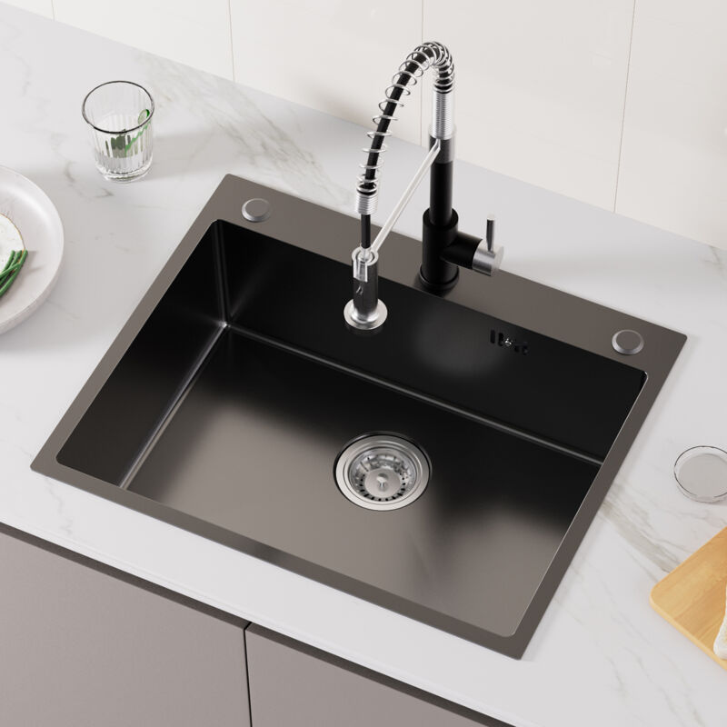 foto del prodotto auralum max 60 x 49 cm lavello rettangolare, lavello da cucina in acciaio inox lavello da incasso con sifone tubo di scarico, foro di troppopieno,