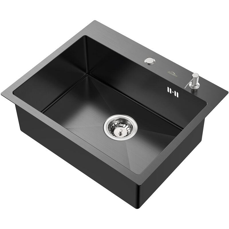 foto del prodotto auralum max auralum 55 x 45 cm lavello da cucina in acciaio inox grigio scuro, lavandino cucina con 300ml dispenser di sapone e sifone, lavello