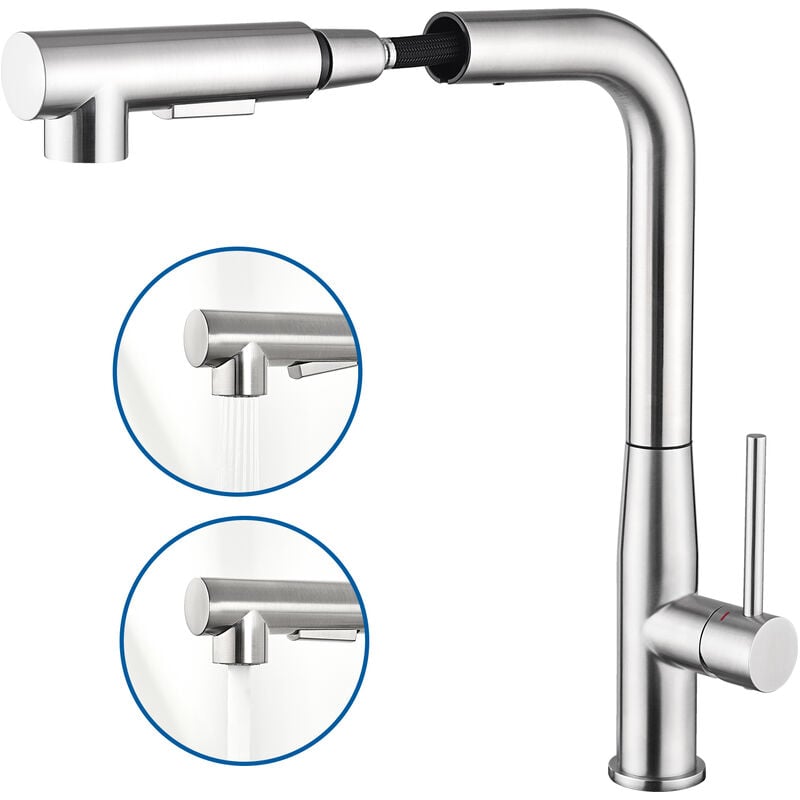 foto del prodotto auralum max auralum estraibile rubinetto da cucina in acciaio inox 7 form , girevole a 360 monocomando cocina per lavello dell acqua calda e