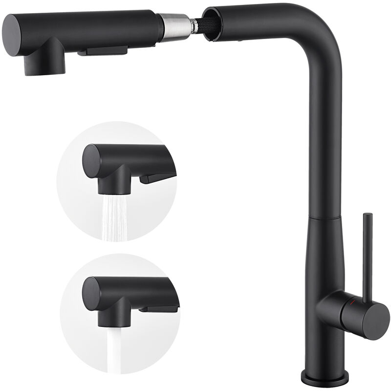 immagine 0 del prodotto auralum max auralum estraibile rubinetto da cucina in acciaio inox nero 7 form , girevole a 360 monocomando cocina per lavello dell acqua calda e