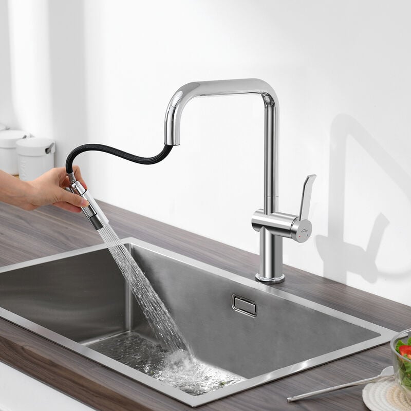 foto del prodotto auralum max auralum estraibile rubinetto da cucina in acciaio inox nero, girevole a 360 miscelatore monocomando rubinetto da cucina con 2 tipi di