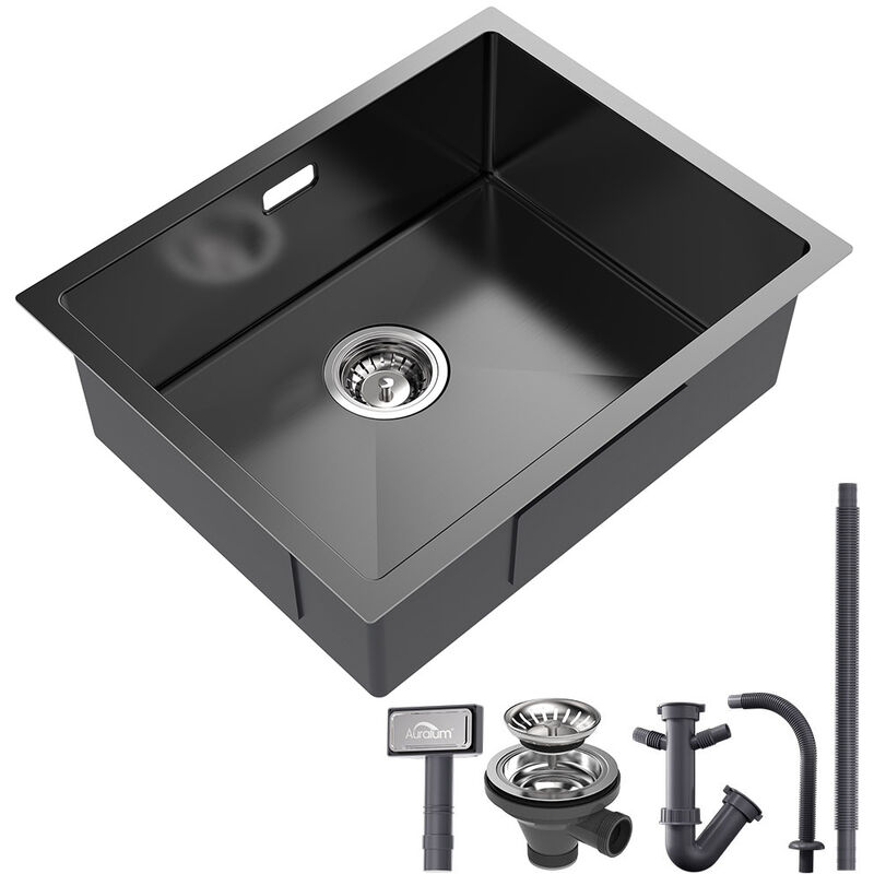 foto del prodotto auralum max auralum lavello da cucina 1 vasca 55 x 44 cm lavello incasso in acciaio inox spazzolato con troppopieno e sifone, senza piombo,