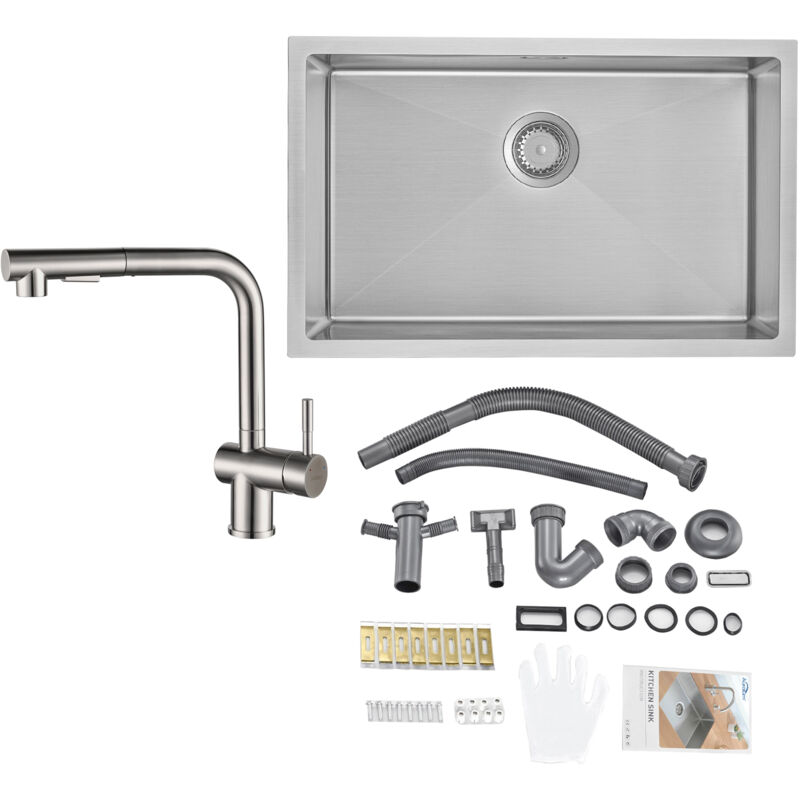foto del prodotto auralum max auralum lavello da cucina 1 vasca 70 x 44 cm acciaio inox spazzolato rubinetto da cucina estraibile girevole a 360 miscelatore