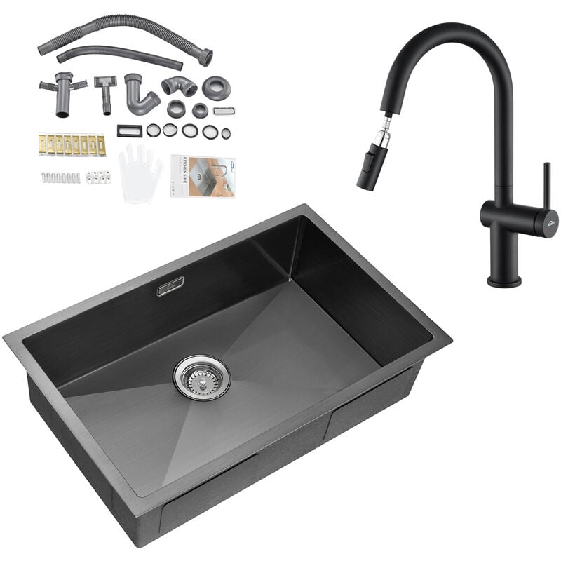 foto del prodotto auralum max auralum lavello da cucina 1 vasca 70 x 44 cm in acciaio inox rubinetto cucina con doccetta estraibile girevole a 360 miscelatore