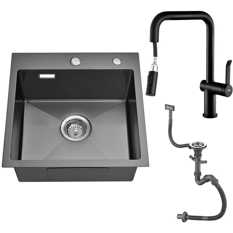 foto del prodotto auralum max auralum lavello da cucina in acciaio inox 45 x 45 cm lavello incasso con rubinetto da cucina estraibile girevole a 360 miscelatore