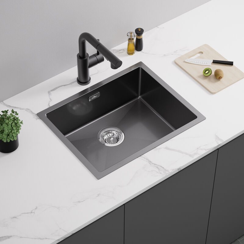 foto del prodotto auralum max auralum lavello da cucina in acciaio inox 55 x 44 cm lavandino incasso vasca singola, lavello quadrato da appoggio o filotop, con