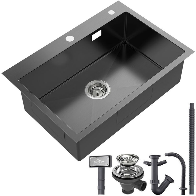 foto del prodotto auralum max auralum lavello da cucina in acciaio inox 65x45cm lavandino incasso vasca singola, lavello quadrato da appoggio o filotop, con sifone e
