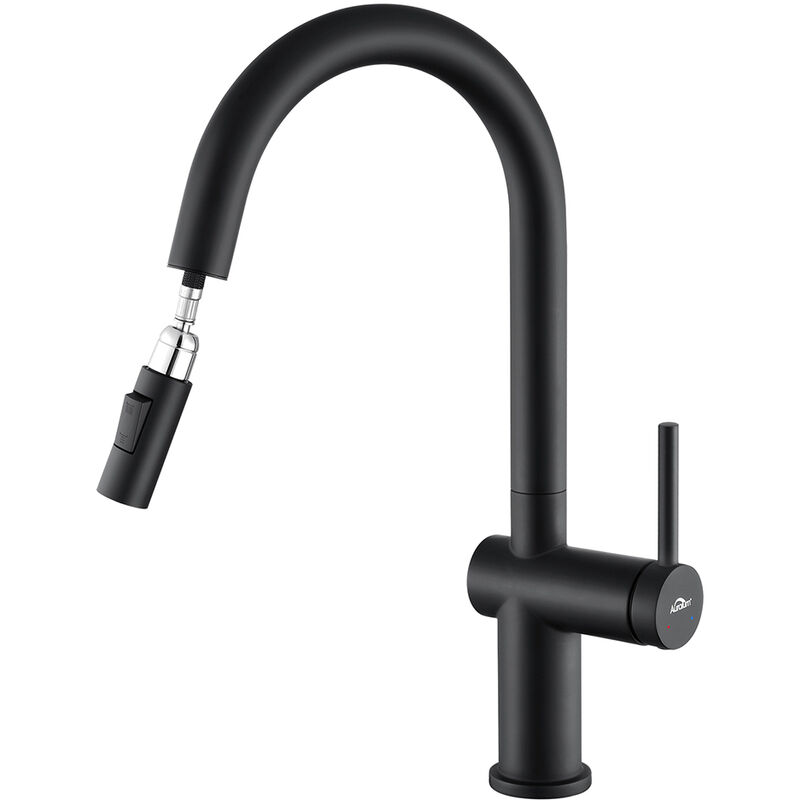 foto del prodotto auralum max auralum rubinetto cucina con doccetta estraibile fino 40cm nero, girevole a 360 miscelatore monocomando lavello in acciaio inox, acqua