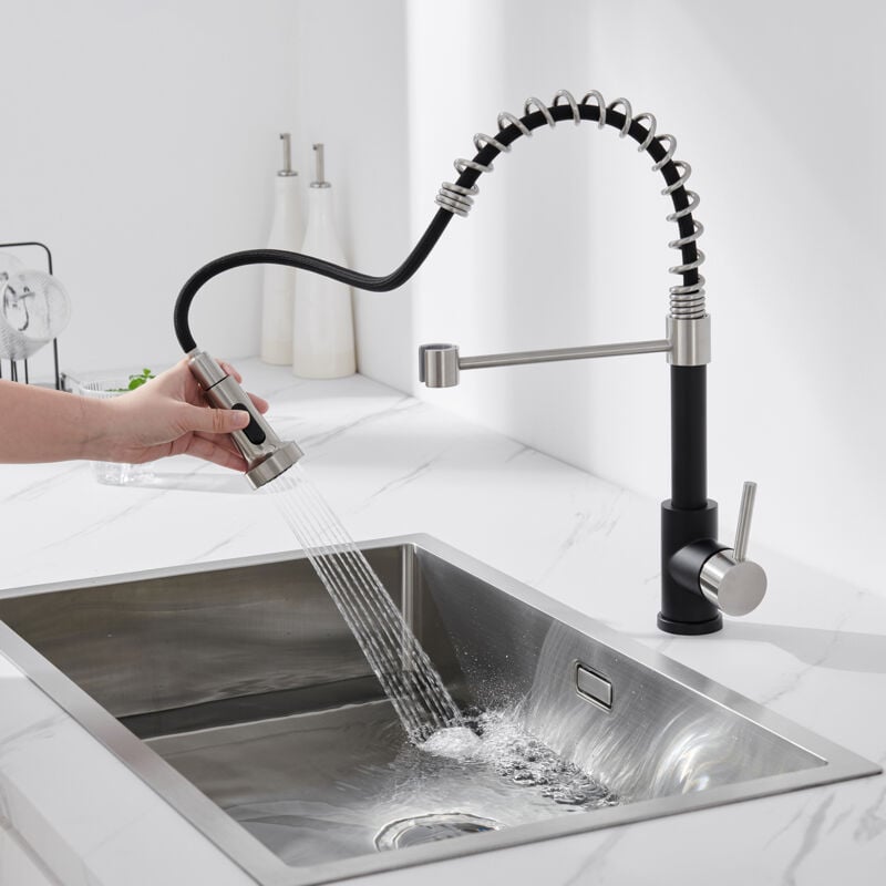 foto del prodotto auralum max auralum rubinetto cucina estraibile nero, rubinetto da cucina con doccetta estraibile girevole a 360 miscelatore monocomando cucina