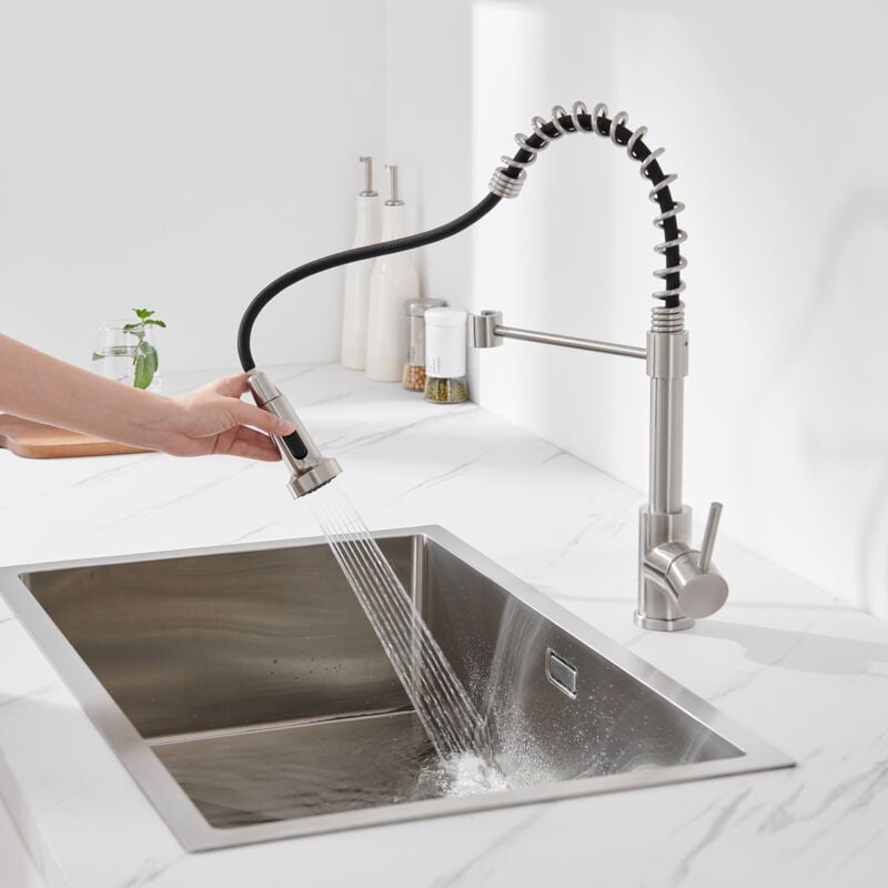 foto del prodotto auralum max auralum rubinetto cucina estraibile, rubinetto da cucina con doccetta estraibile girevole a 360 miscelatore monocomando cucina