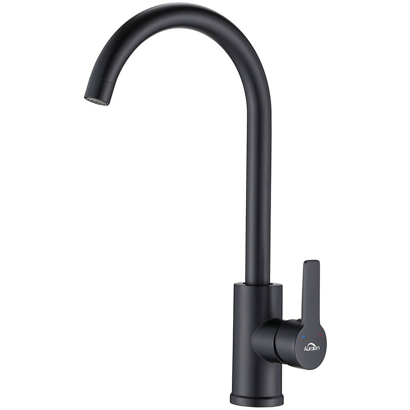 foto del prodotto auralum max auralum rubinetto cucina in acciaio inox nero, miscelatore monocomando cucina lavello girevole a 360 rubinetto da cucina con bocca