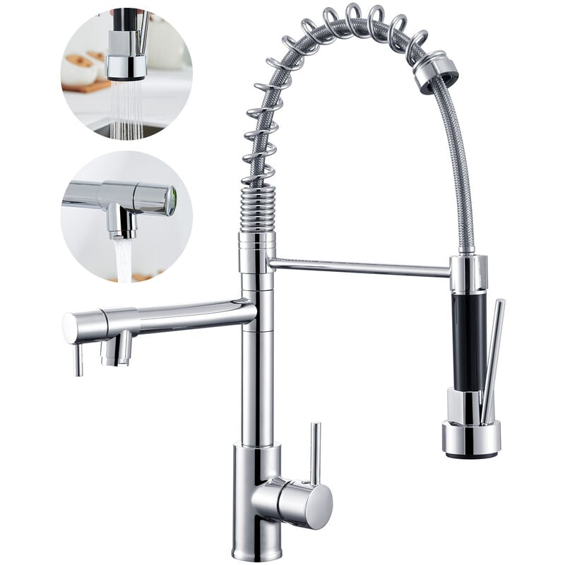 foto del prodotto auralum max auralum rubinetto cucina miscelatore ad alta pressione con doccetta estraibile con molla miscelatore monocomando lavello acqua fredda e