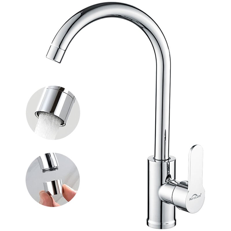 foto del prodotto auralum max auralum rubinetto cucina ottone monocomando 360 girevole miscelatore lavello cromo