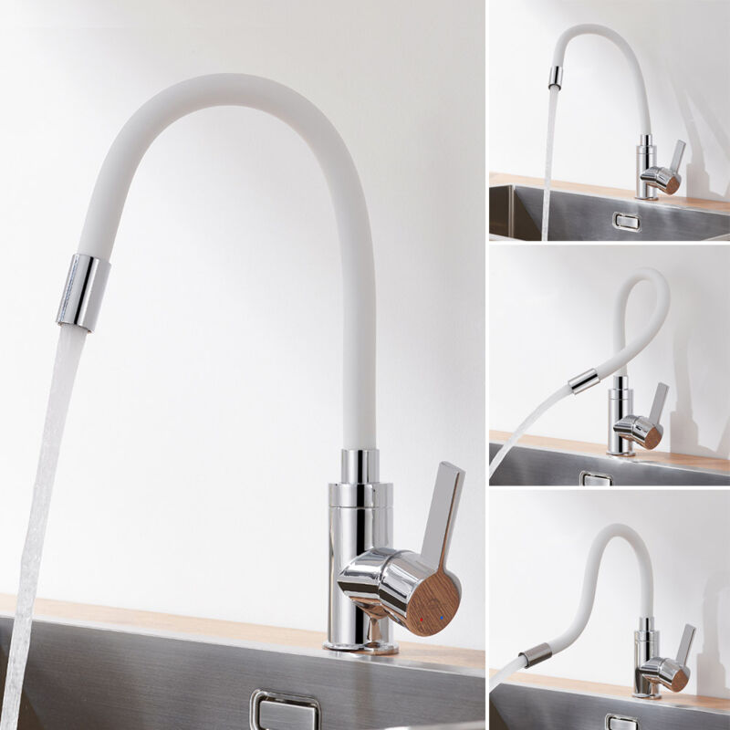 foto del prodotto auralum max auralum rubinetto da cucina bianco con beccuccio flessibile, miscelatore monocomando per cucina, girevole a 360 , rubinetto cucina