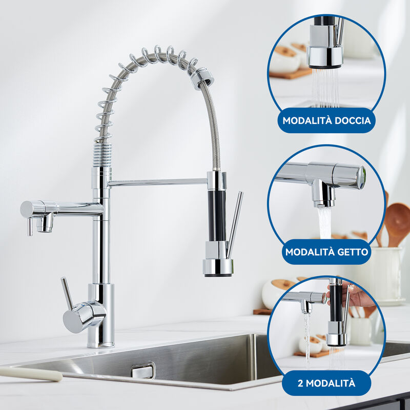 foto del prodotto auralum max auralum rubinetto da cucina con 2 beccucci e 3 modalit di uscita dell acqua, girevole a 360 rubinetto cucina per lavello, miscelatore