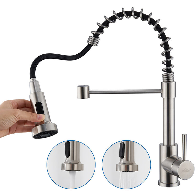 foto del prodotto auralum max auralum rubinetto da cucina estraibile a molla, girevole a 360 rubinetto cucina monocomando con doccetta estraibile a 40cm, miscelatore
