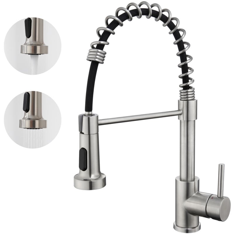 foto del prodotto auralum max auralum rubinetto da cucina estraibile in acciaio, girevole a 360 monocomando per lavello con 2 modi 2 ugelli e tubo, rubinetto cucina