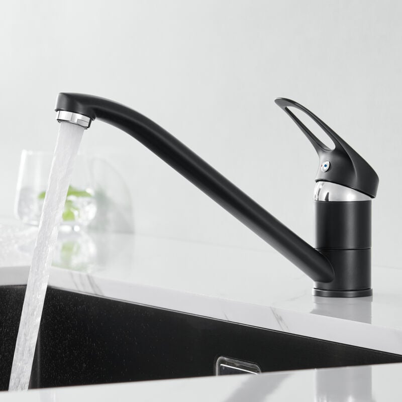 foto del prodotto auralum max auralum rubinetto da cucina rubinetto ad alta pressione girevole a 360 miscelatore nero, miscelatore monocomando, miscelatore lavello