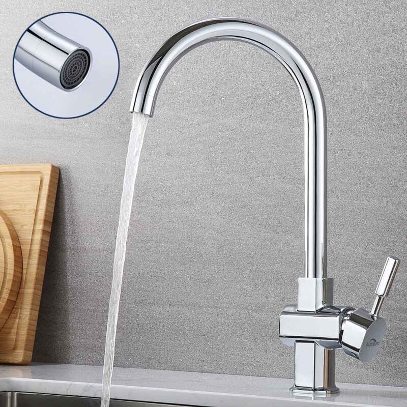 foto del prodotto auralum max auralum rubinetto lavello cucina cromato, miscelatore cucina girevole a 360 , rubinetto cucina con bocca alta, rubinetti per lavelli