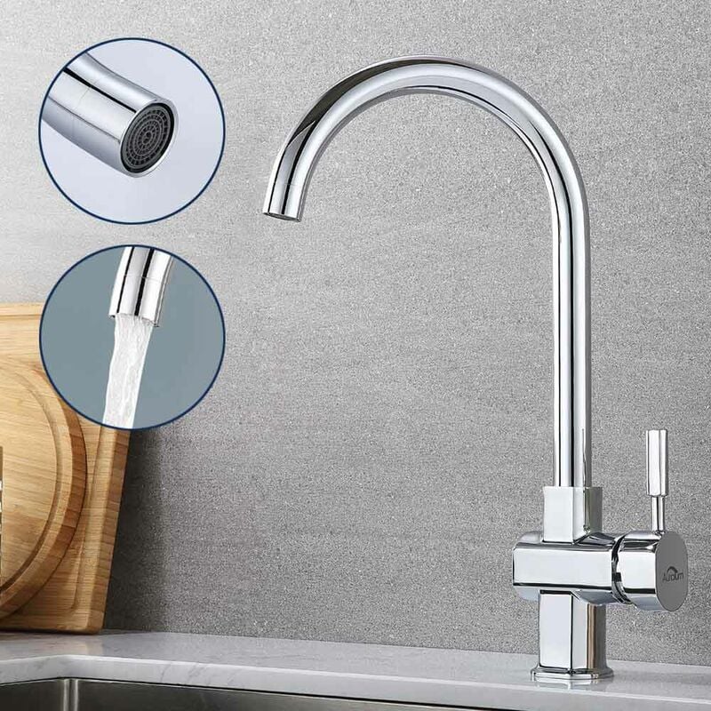 foto del prodotto auralum max auralum rubinetto lavello cucina in ottone cromato, girevole a 360 miscelatore monocomando per lavello con bocca alta 260mm, rubinetti