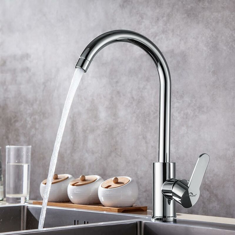 foto del prodotto auralum max auralum rubinetto monocomando cucina cromato, miscelatore monocomando cucina lavello girevole a 360 rubinetto da cucina con bocca alta