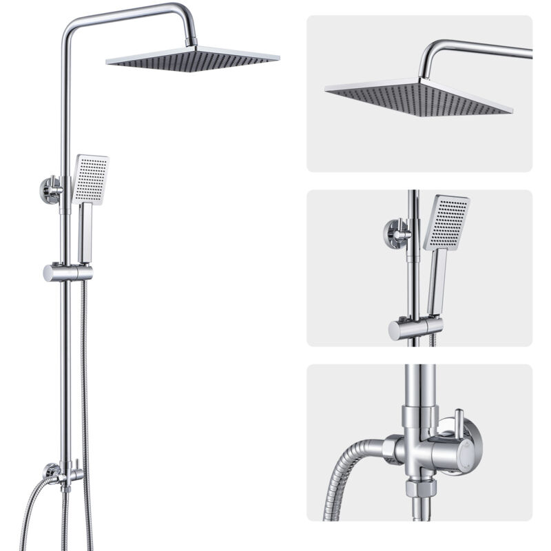 foto del prodotto auralum max colonna doccia senza miscelatore, kit completo di doccia a pioggia, soffione doccia di 25,4 x 25,4 cm e doccetta, asta doccia, cromato