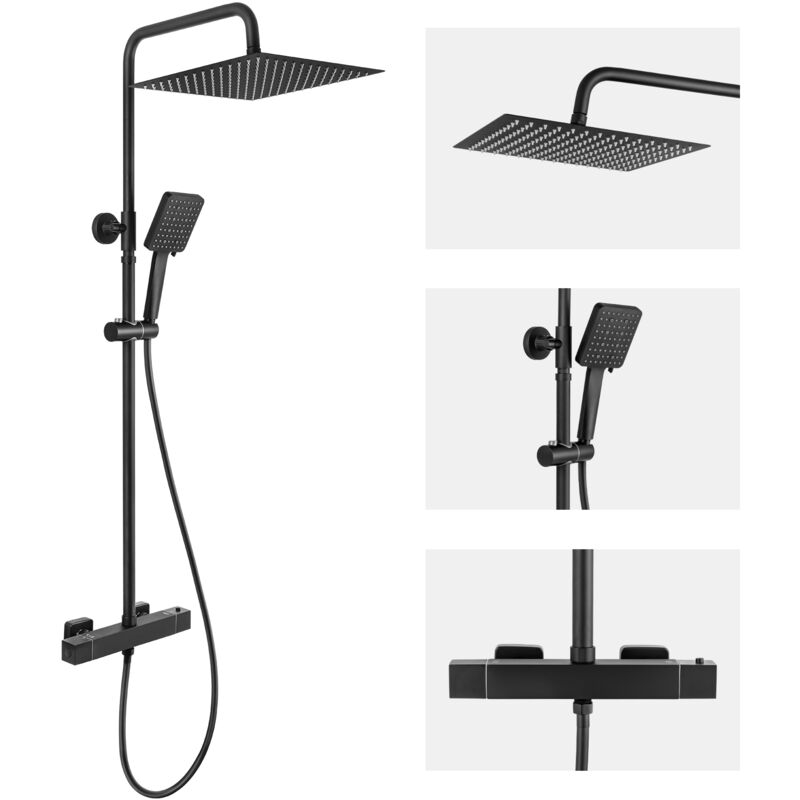 foto del prodotto auralum max colonna doccia termostatica, con soffione doccia 30 x 30 cm, soffione doccia6 getti, regolabile in altezza, set doccia con miscelatore,