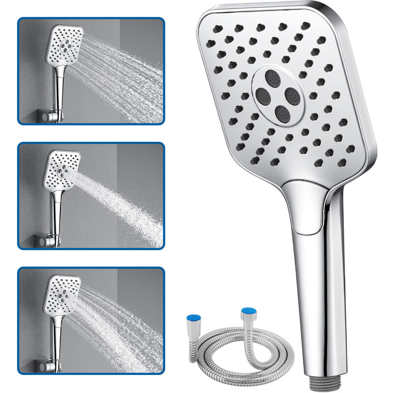 foto del prodotto auralum max doccetta con flessibile in acciaio inox da 150 cm, soffione con 3 tipi di getto e protezione antiscottatura, cromo