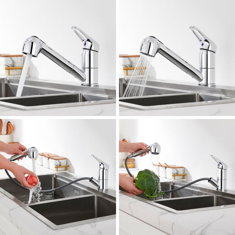 foto del prodotto auralum max estraibile rubinetto cucina, auralum rubinetto da cucina con doccetta estraibile fino a 70cm, girevole a 360 miscelatore monocomando