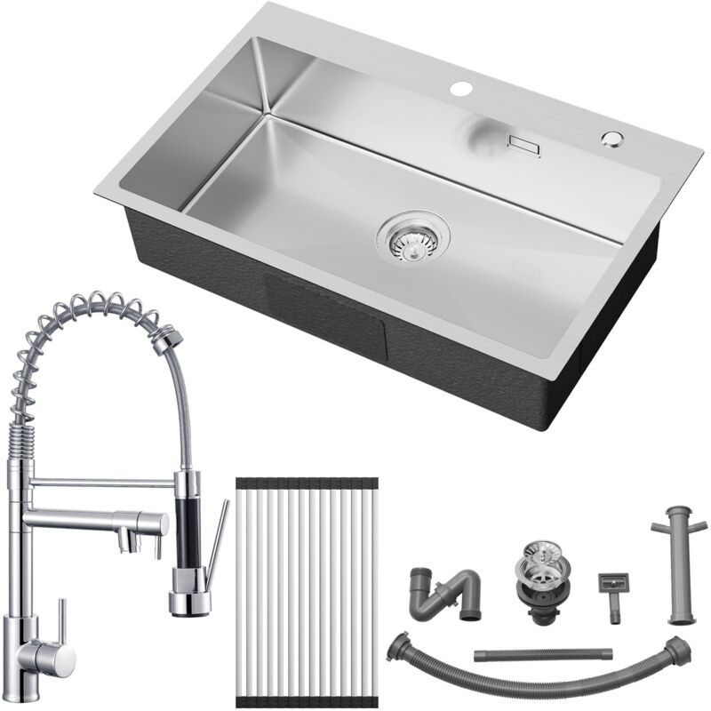 foto del prodotto auralum max lavello cucina in acciaio inox 75 x 45 cm lavello incasso rubinetto cucina molla a spirale con due bocche