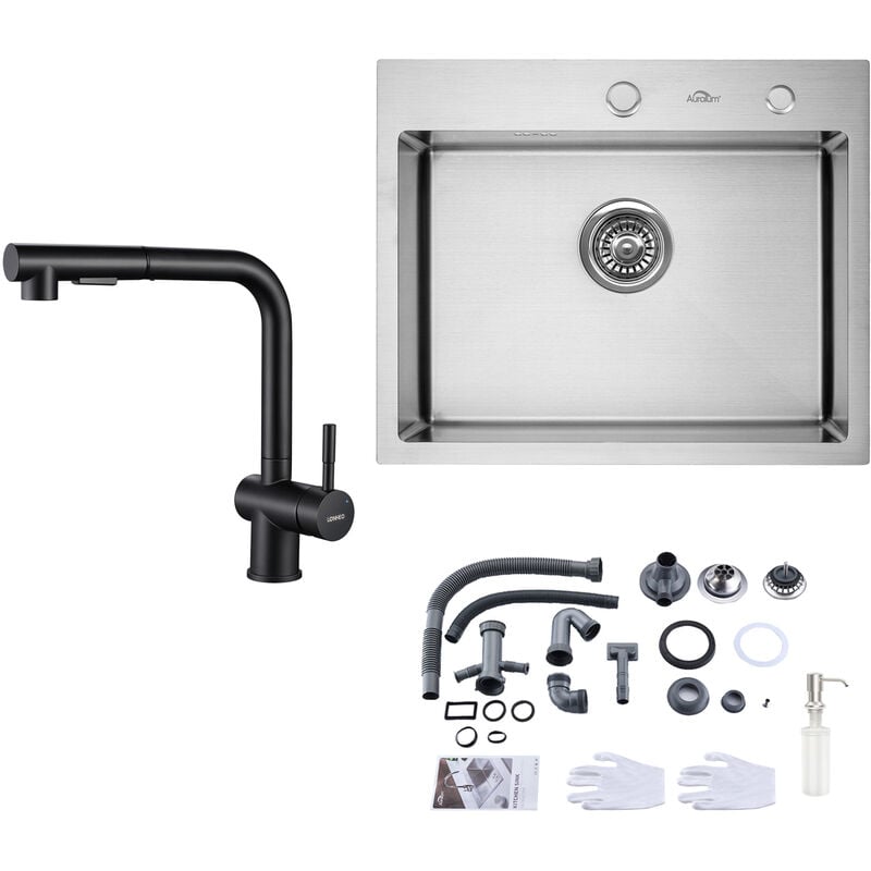 immagine 0 del prodotto auralum max lavello da cucina 55x45cm lavello incasso in acciaio inox rubinetto da cucina con doccetta estraibile 2 modalit , girevole a 360