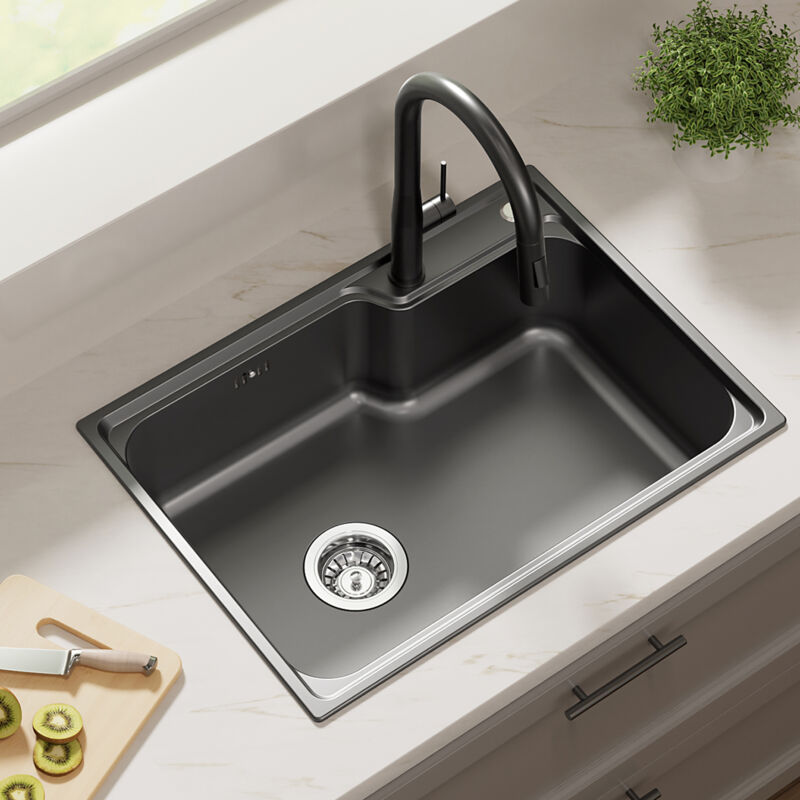 foto del prodotto auralum max lavello da cucina 62 x 45 cm lavello in acciaio inox lavello da incasso con 2 fori di montaggio, trattamento superficiale nano silver,