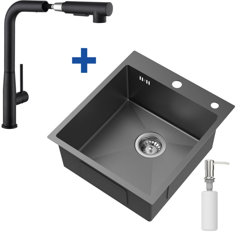 foto del prodotto auralum max lavello da cucina in acciaio inox 44 x 49 cm rubinetto estraibile ad alta pressione, lavello per mobile da cucina da 50 cm o pi 